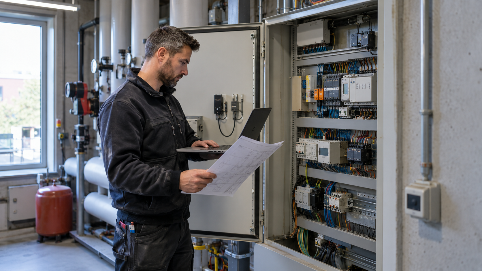 Technicien inspectant un tableau