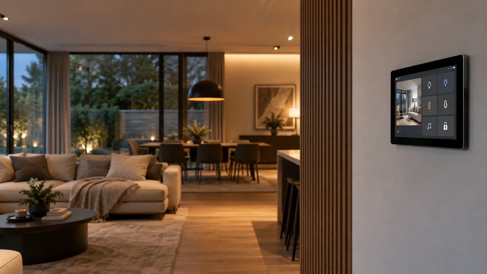 intérieur villa domotique avec tablette de contrôle