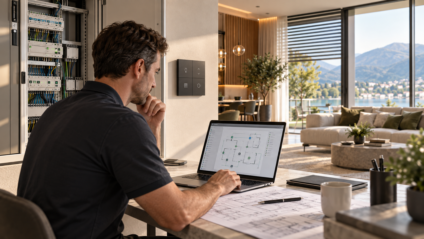 Intégrateur KNX au travail dans une maison